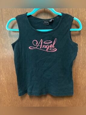 Vintage 90s Y2K Xhilaration Ribbed Tank Fits L/XL black pink glitter rhinestones